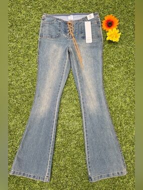 Y2K Aesthetic Lace Up Low Rise Bootcut Jeans XS NWT No Boundaries